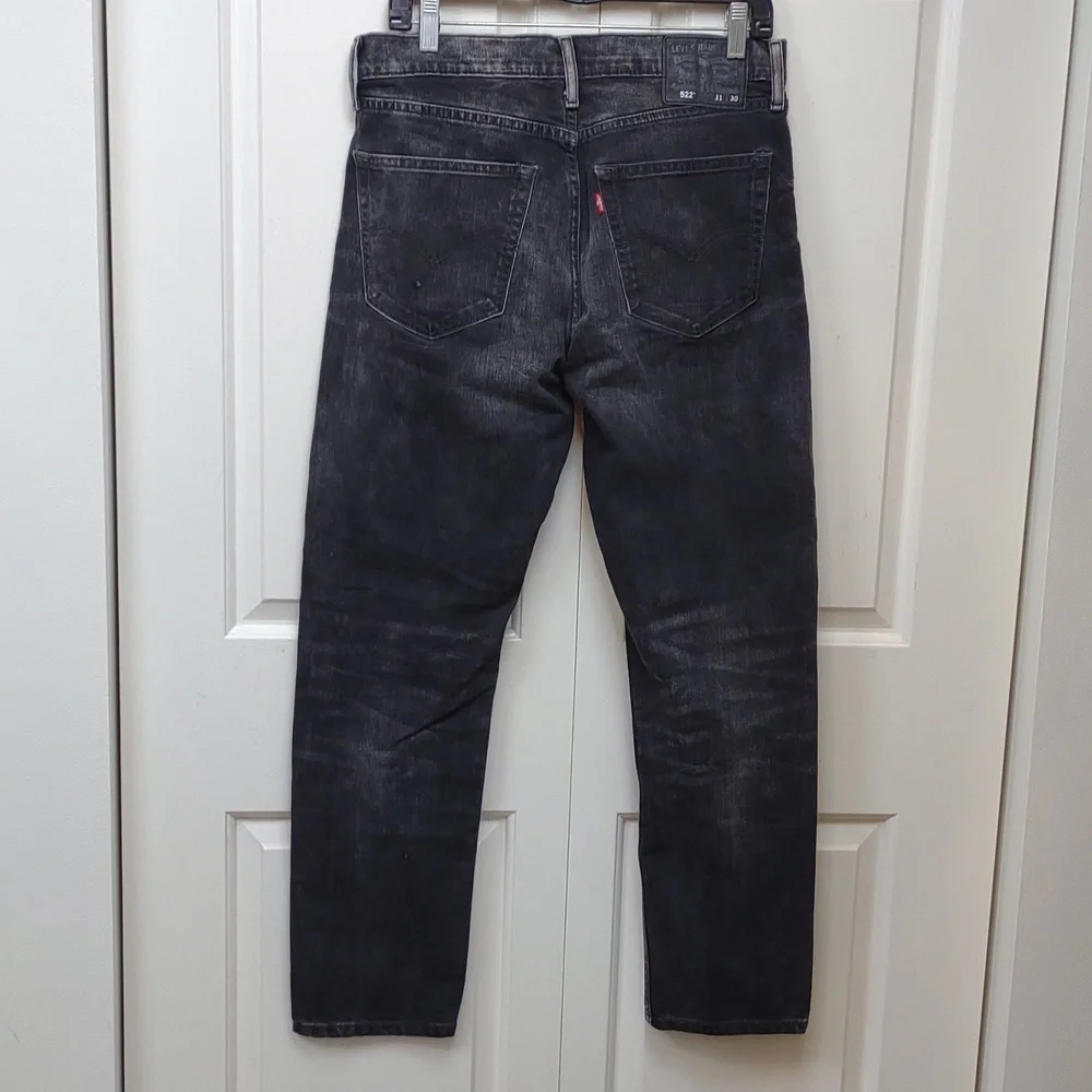 Levi's Men's 522 Black Label Washed Black Distressed Straight Stretch Jeans